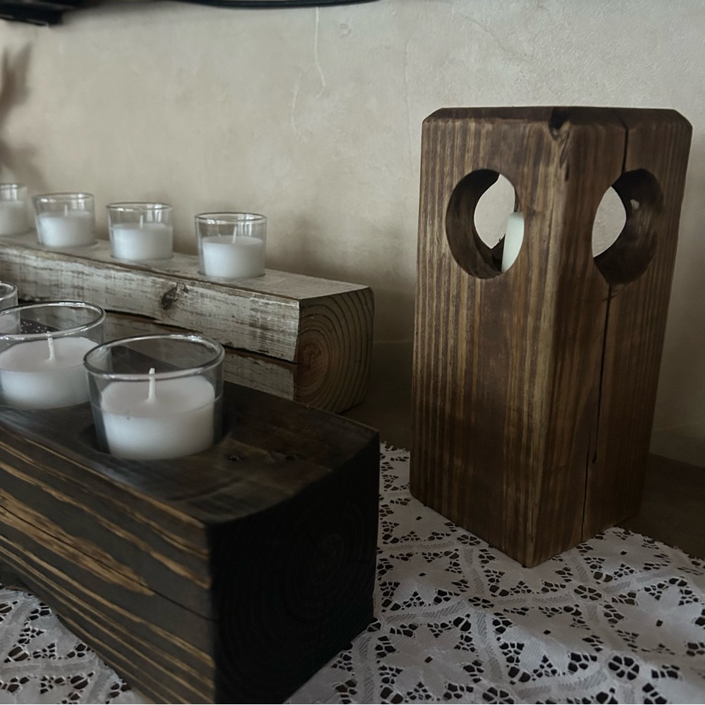 Rustic Wooden Candle Holder column/tealight